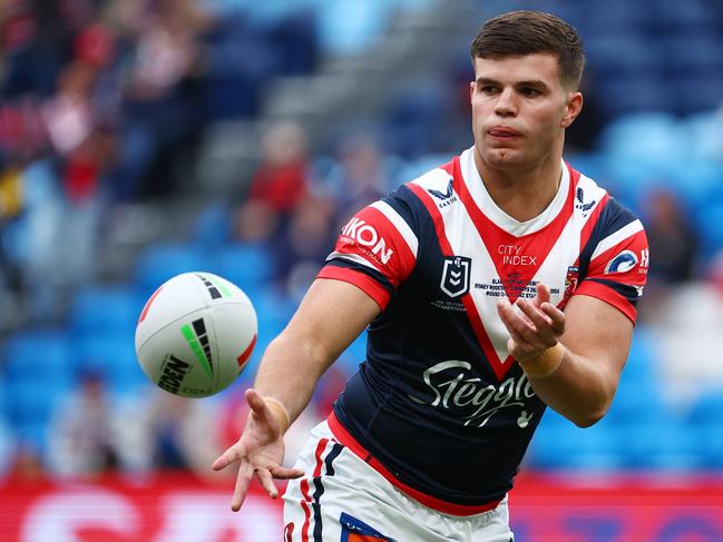 SYDNEY, AUSTRALIA - JUNE 02: Blake Steep of the Roosters warms up prior to the round 13 NRL match between Sydney Roosters and North Queensland Cowboys at Allianz Stadium, on June 02, 2024, in Sydney, Australia. (Photo by Jeremy Ng/Getty Images)