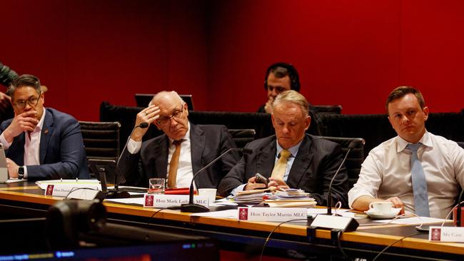 MPs listen to evidence during the Inquiry into the proposal to develop Rosehill Racecourse at state parliament on Friday. Picture: NewsWire / Nikki Short