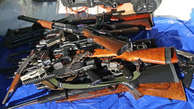 Dozens of guns and weapon paraphernalia were seized from an abandoned car in Padstow Heights.