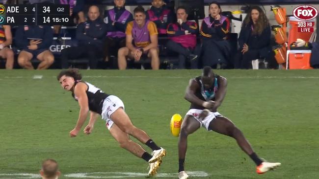 The moment Aliir Aliir and Lachie Jones clash heads in Saturday night’s Showdown. Picture: Fox Sports