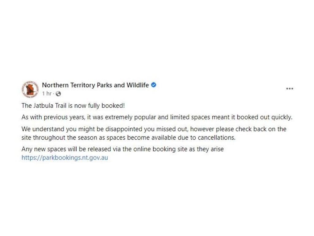 Jatbula Trail has now been booked out for the year. Picture: Parks and Wildlife NT.