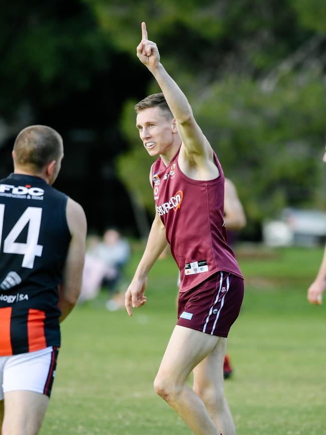 Prince Alfred Old Collegians’ Jake Pitt kicked seven goals in his side’s win over Port District at the weekend. Picture: Morgan Sette