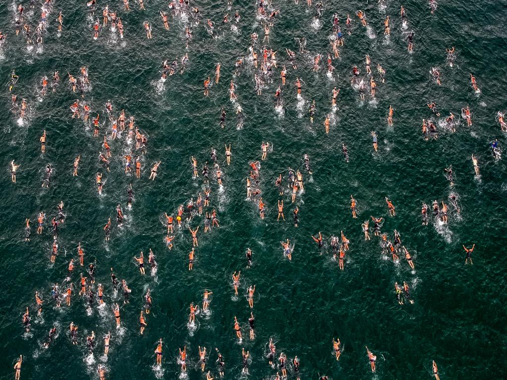 Athletes race in a men's and women's open water swimming competition at Copacabana in Rio de Janeiro. Picture: Buda Mendes/Getty Images
