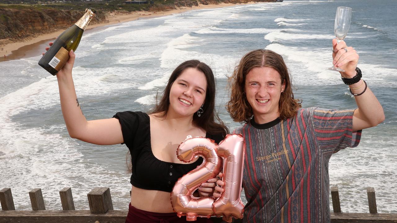 Jan Juc's Jazmin Smith and Lachy Scott will turn 21 in 2021. Picture: Alison Wynd