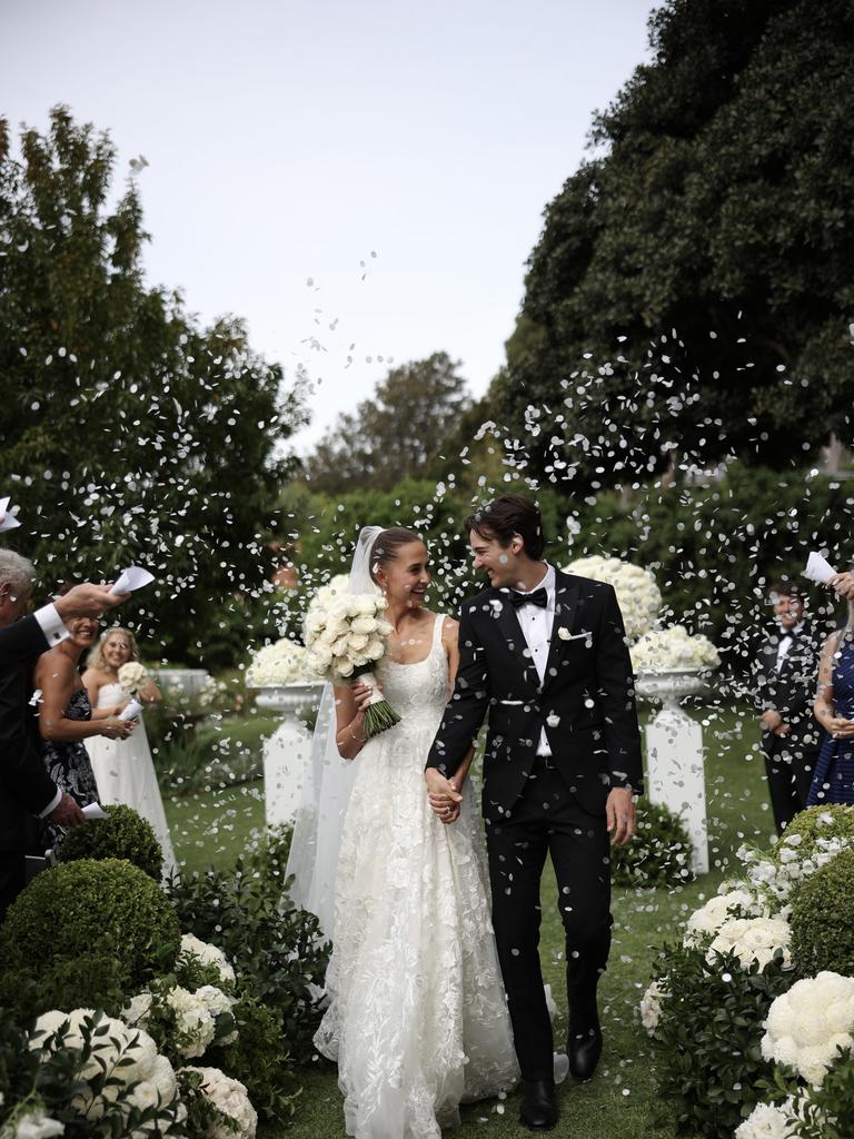 Wedding Port Adelaide captain Conor Rozee, Maisie Packer and baby Audrey Picture: Stacey McLean