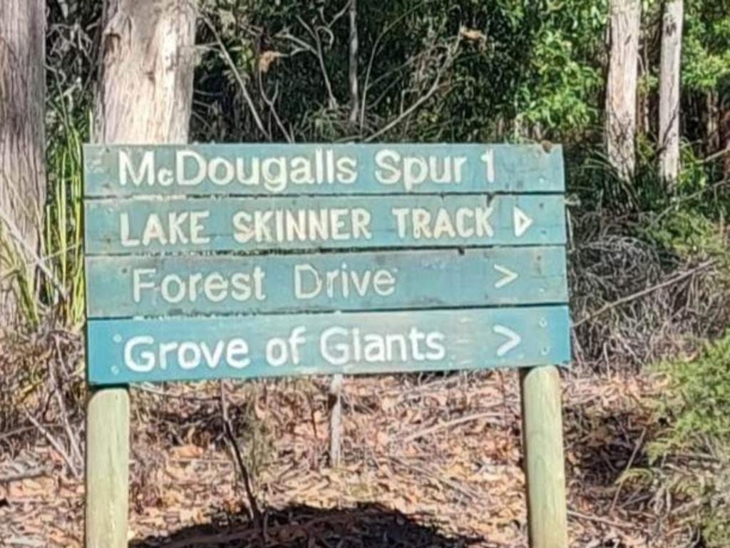 Locally made signage directing visitors to the Grove of Giants in the Huon Valley. The sign was removed by Sustainable Timber Tasmania