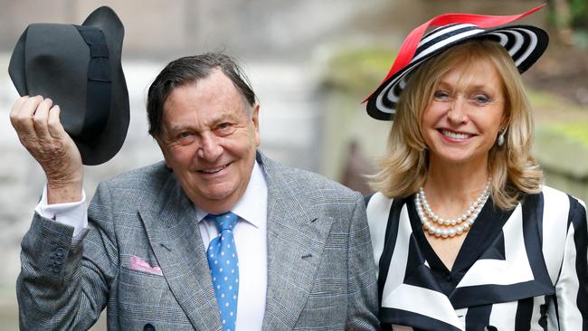 Barry Humphries and Lizzie Spender in London in 2016. Picture: Getty Images