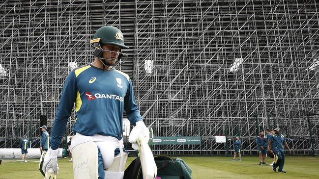 MANCHESTER, ENGLAND - SEPTEMBER 02: Usman Khawaja of Australia prepares to bat during the Australia Nets Session at Emirates Old Trafford on September 02, 2019 in Manchester, England. (Photo by Ryan Pierse/Getty Images)