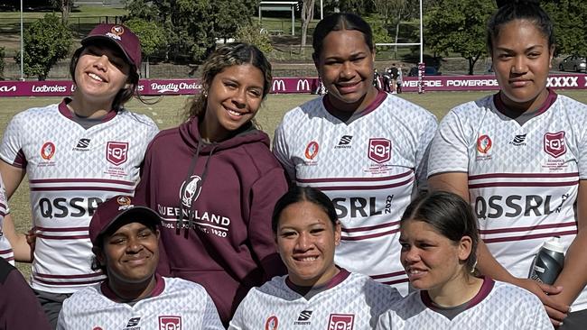 Members of the Queensland Secondary Schools team, including aces Abony Raftstrand-Smith, back left, and Malaela Su'a, front middle.