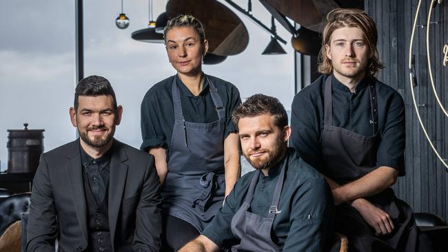 Vue de monde general manager Hugo Santos, senior sous chef Claire Feij, head chef Chris Marshall and executive chef Hugh Allen are excited to be back in the kitchen. Picture: Jake Nowakowski