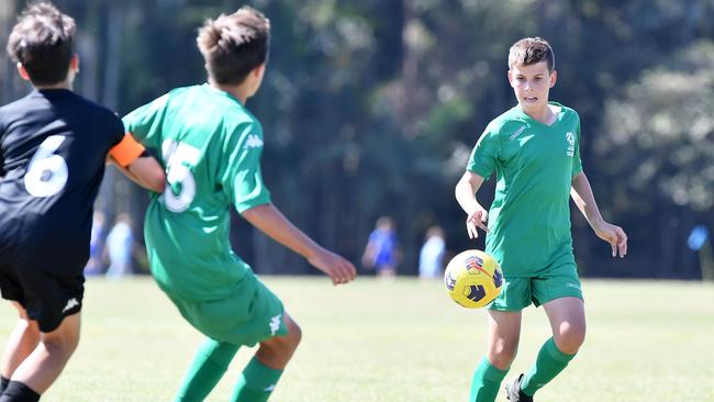 Football Queensland Community Cup carnival, Maroochydore. U13 boys, Sunshine Coast V Metro North. Picture: Patrick Woods.