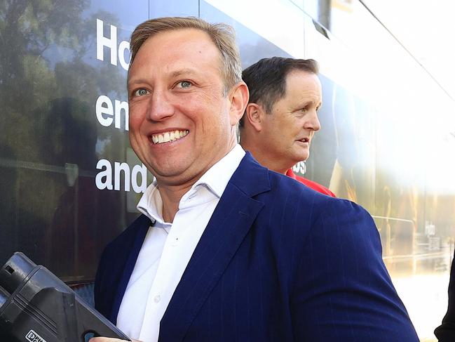 Queensland State Election coverage with the Queensland Premier Steven Miles visiting the Kinetic bus terminal at Caloundra. Pics Adam Head