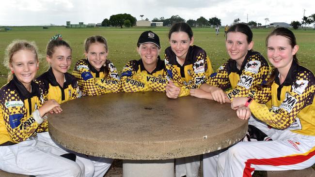 Seven girls from the Herbert River Junior Cricket Club U13 girls have made the North Queensland Flames. Pictured from left are Emerson Hague, sisters Lara and Rori Biasi, Taliah Devietti, Jorja Chittenden, Summer Christopher and Amy Williams. Picture: Cameron Bates