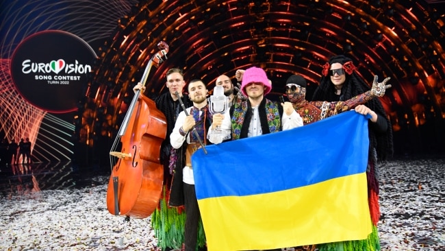 Kalush Orchestra of Ukraine are named the winners during the Grand Final show of the 66th Eurovision Song Contest at Pala Alpitour on May 14, 2022 in Turin, Italy. (Photo by Giorgio Perottino/Getty Images)