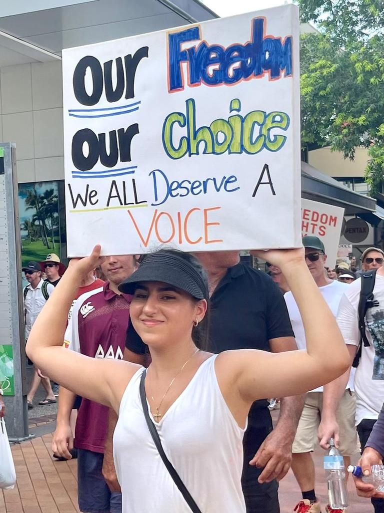 Protesters at the freedom rally in Darwin CBD on October 30, 2021. Picture: Amanda Parkinson