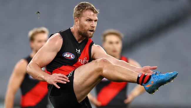 Jake Stringer kicks another Bombers goal. Picture: Michael Klein