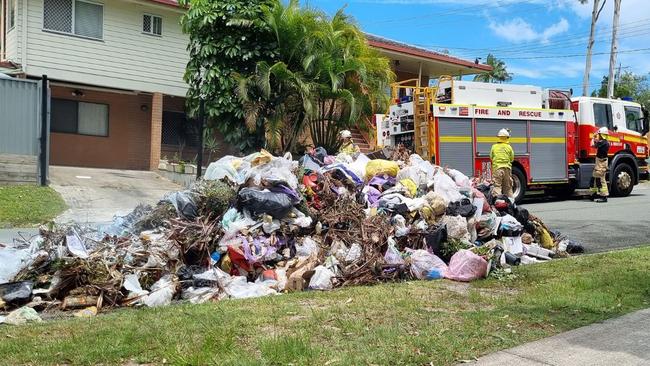 A fire broke out in a garbage truck about noon Wednesday. Picture: Doug Black