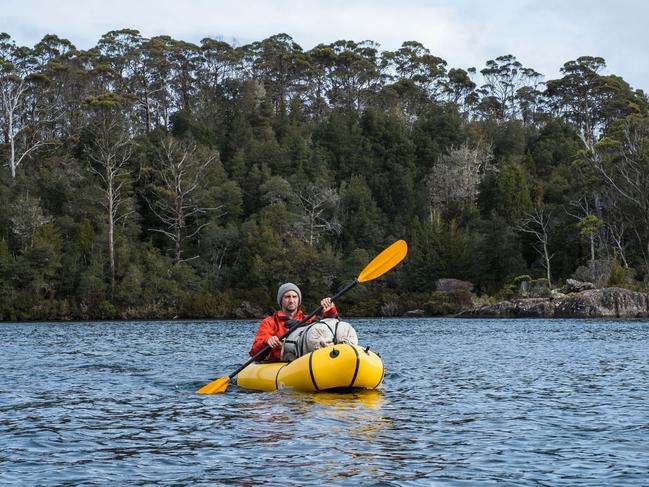 Walker and trout fisher Richard Webb leaves Halls Island on Lake Malbena in the Walls of Jerusalem NP and Tamsmania's World Heritage Area, where an exclusive fly fishing eco resort has been proposed for the island by Wild Drake. Picture: SUPPLIED