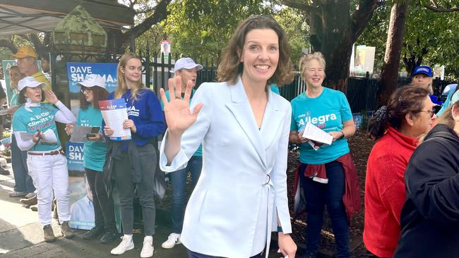 Allegra Spender arrives to vote at Double Bay Primary School. Photo: Clare Sibthorpe