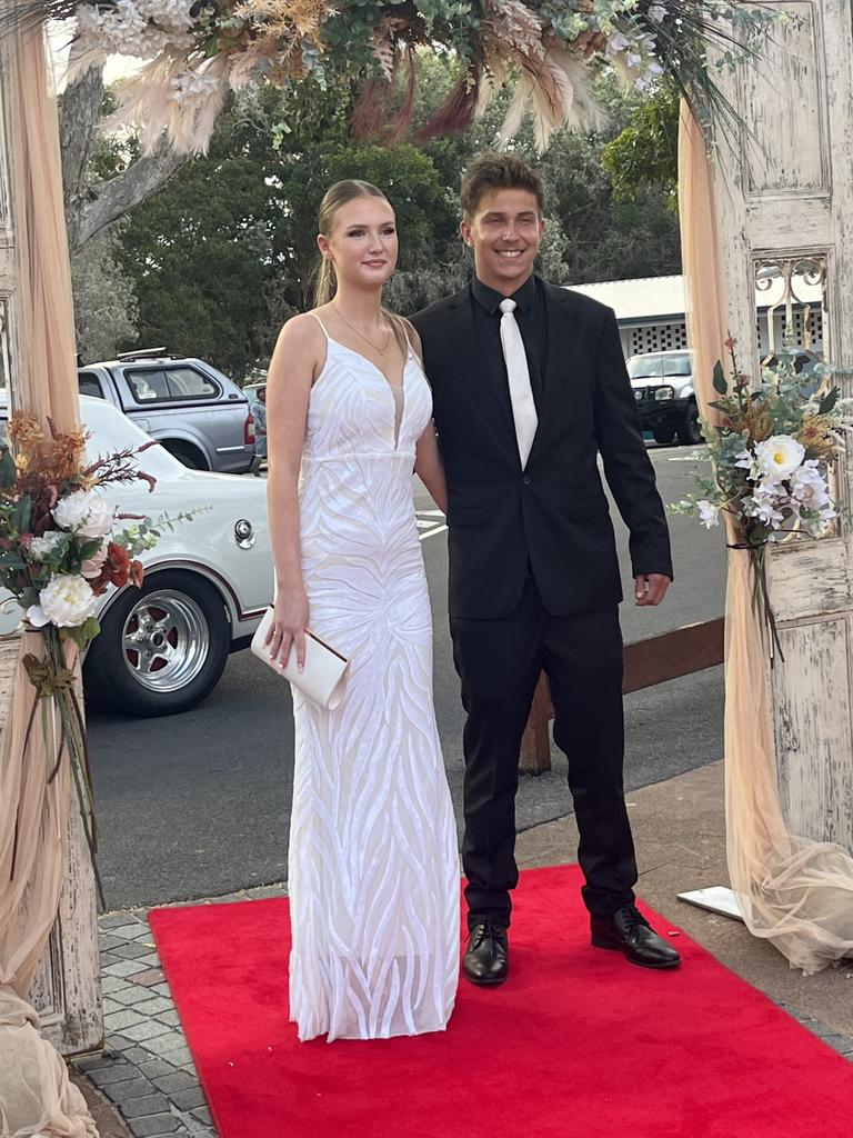 Kealey Harris and Jedd Rangeley arrive at the Hervey Bay High School formal.