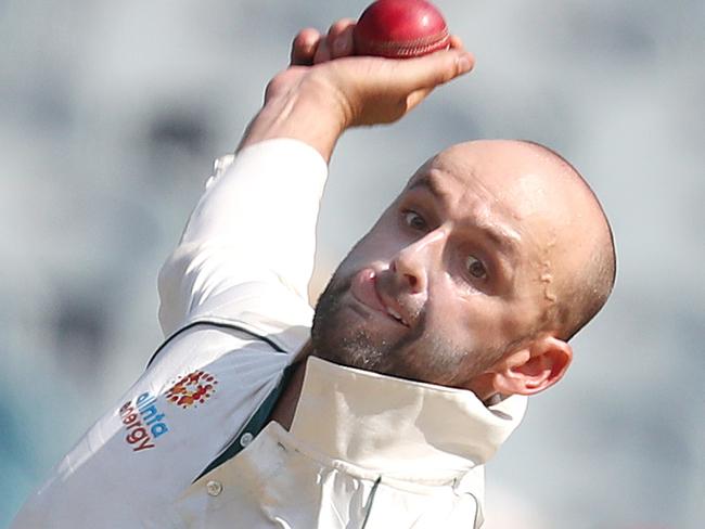 Nathan Lyon sends one down against the Kiwis in the Boxing Day Test. Picture: Michael Klein