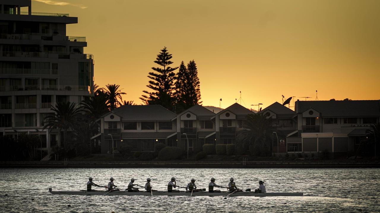 A shorter version of the Head Of The River regatta at West Lakes went ahead on Monday. Picture: AAP / Mike Burton