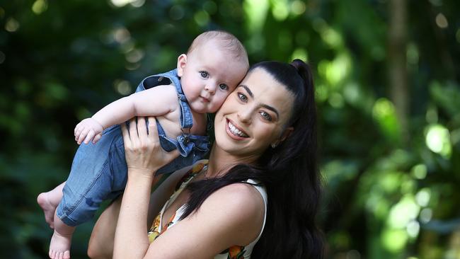 Dance teacher Kimberley Vale with her son Noah Millard at the Cairns Botanic Gardens. Picture: Brendan Radke