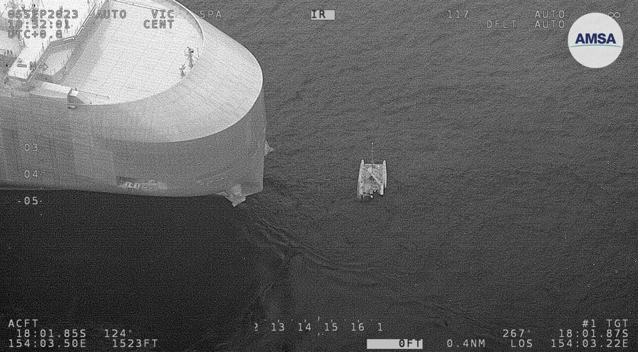 The vessel was located in the Coral Sea about 835km southeast of Cairns. Picture: AMSA