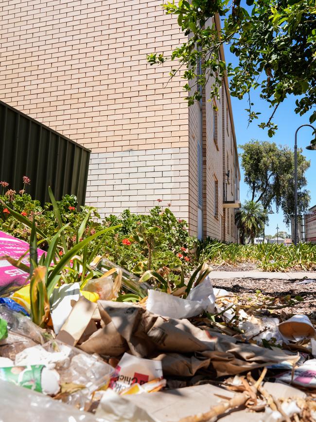 Rubbish scattered over the ground. Picture: Tim Joy