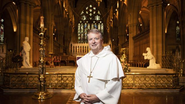 12/1/2/2018: Archbishop Anthony Fisher is is commenting on the religious freedoms report out of Canberra. Photographed at St Mary's Cathedral on Wednesday evening. Hollie Adams/The Australian