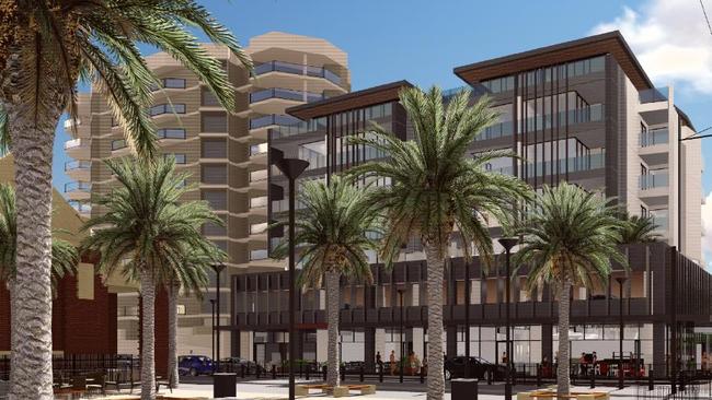 An artist’s impression of an eight-storey retail and apartment building proposed by Andrew Taplin at the corner of Jetty Rd, Glenelg.