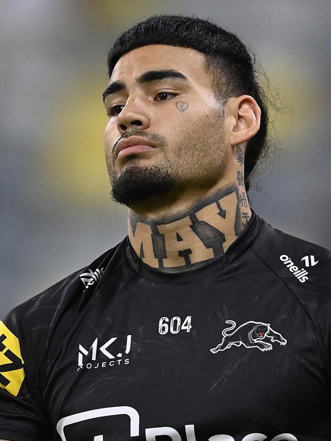 Taylan May’s new neck tattoo. Picture: Getty Images