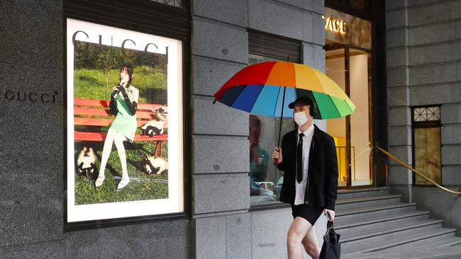 Many luxury fashion shops in Collins Street including Gucci were emptied of their valuable stock in Melbourne CBD during COVID-19 stage four lockdown. Picture: NCA NewsWire/ David Crosling