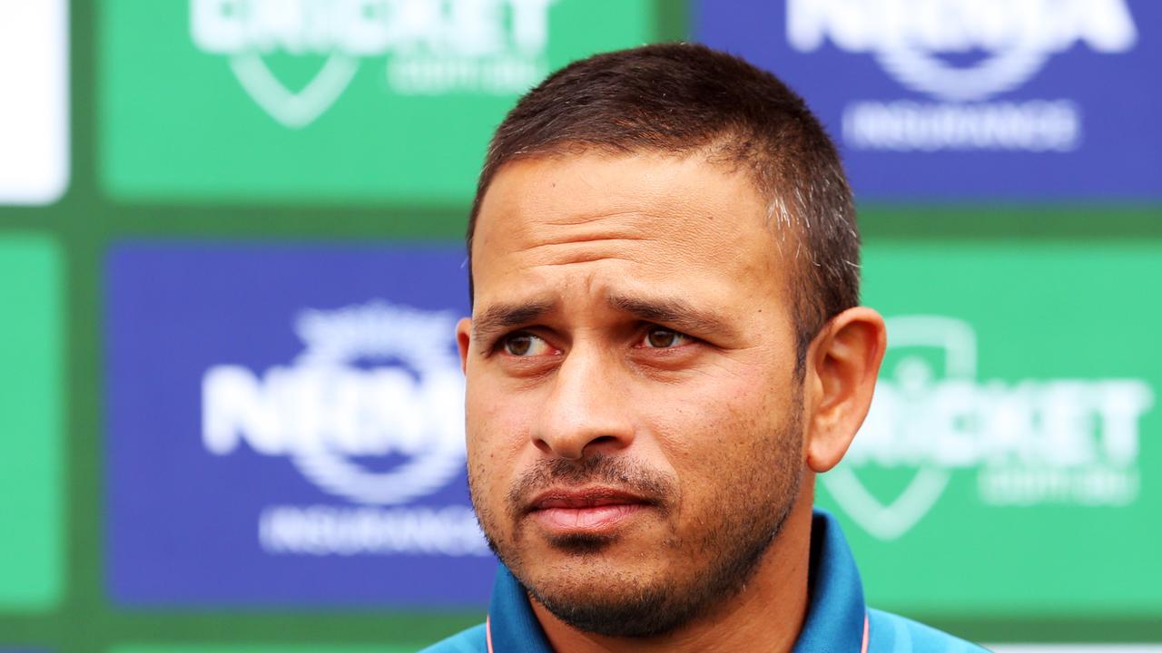 Australian test cricket opening batsman Usman Khawaja addresses the media ahead of the first test against South Africa at The Gabba on Saturday. Picture: Zak Simmonds