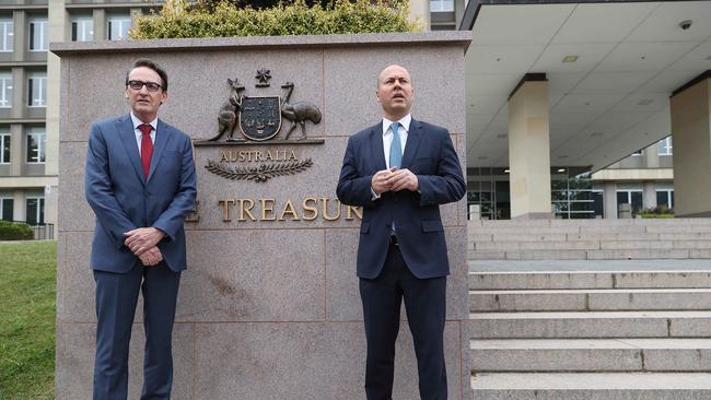 Treasurer Josh Frydenberg with Treasury Secretary Steven Kennedy ahead of the federal budget. Picture: NCA NewsWire / Gary Ramage