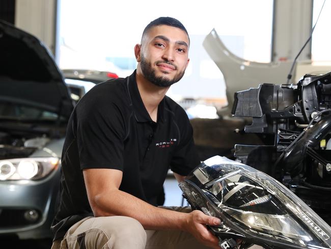 Pictured at his job at Rydalmere Prestige Smash Repairs is Radwan DanDan who is studying panel beating at TAFE.TAFE is transforming the way it teaches its practical courses during COVID-19 restrictions. Picture: Richard Dobson