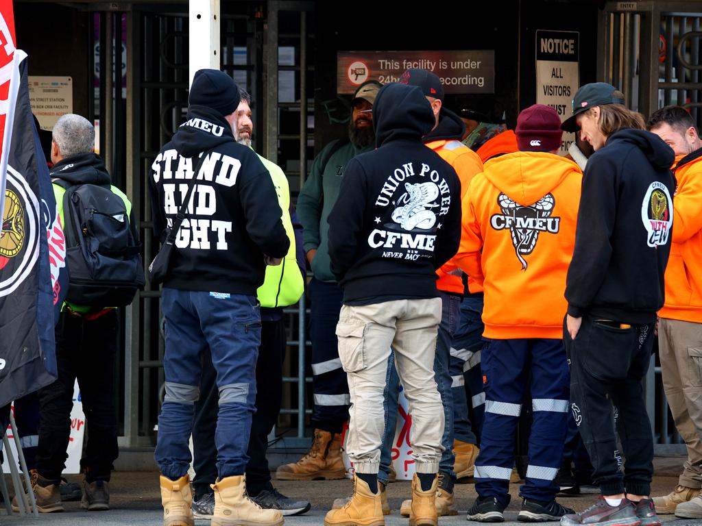 CFMEU members pictured outside Cross River Rail sites. Picture: David Clark