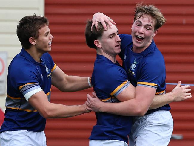 Action from the GPS rugby round 1 match between Churchie and Brisbane State High. Picture: Tertius Pickard