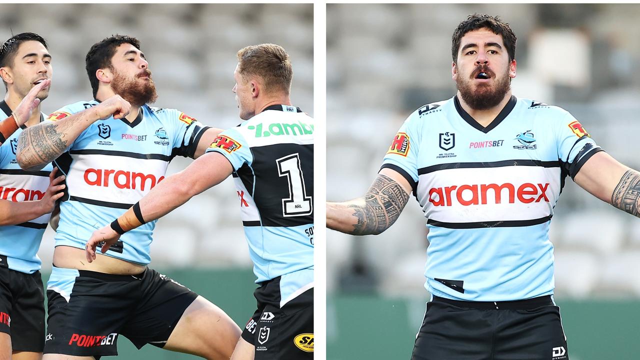 Hamlin-Uele celebrates his try v Warriors