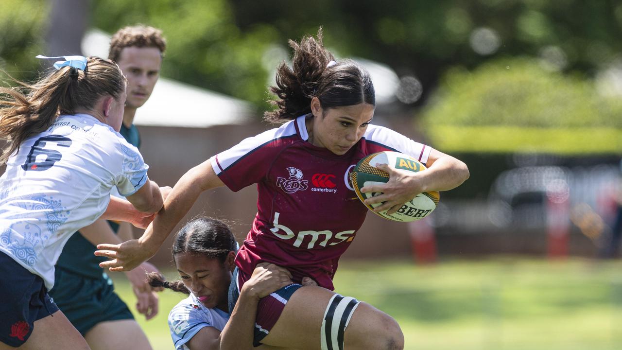 Madison Pomerenke of Queensland Reds as Downs Rugby host Next Gen 7s at Toowoomba Sports Ground, Saturday, October 12, 2024. Picture: Kevin Farmer