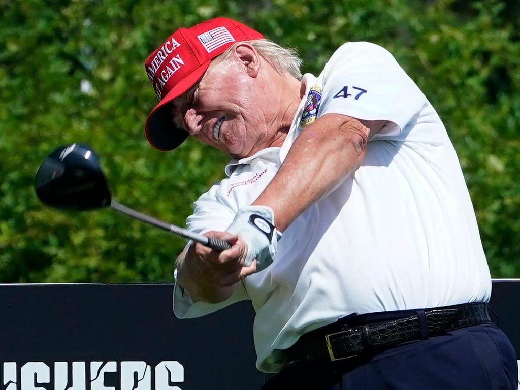 Donald Trump playing at Trump National Golf Club Bedminster in New Jersey. Picture: Timothy A. Clary/AFP