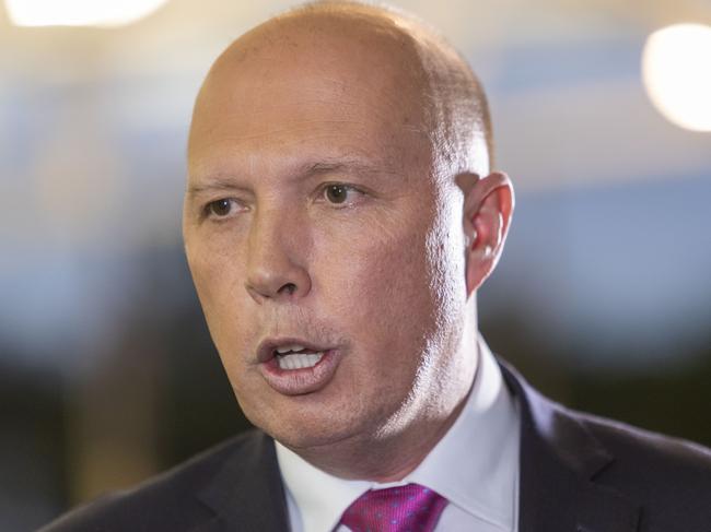 Minister for Home Affairs Peter Dutton is seen at the Pine River Bowls Club in Bray Park, Brisbane, Tuesday, April 16, 2019. (AAP Image/Glenn Hunt) NO ARCHIVING