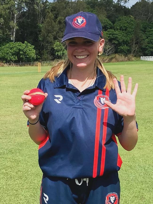 Surfers Paradise bowler Chelsea Swain claims her first five wicket haul in the men's community Div 3 competition. Picture: Supplied