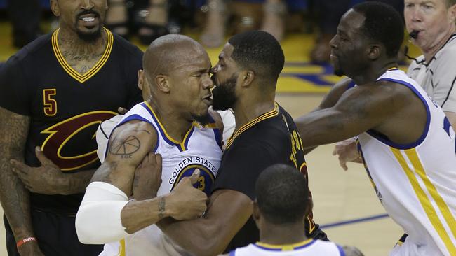 Golden State Warriors forward David West and Cleveland Cavaliers centre Tristan Thompson. Picture AP