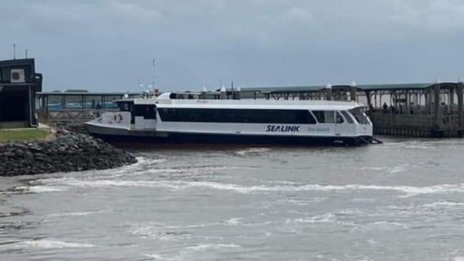 The passenger ferry was docking in Redland Bay and hit the rock wall this morning.