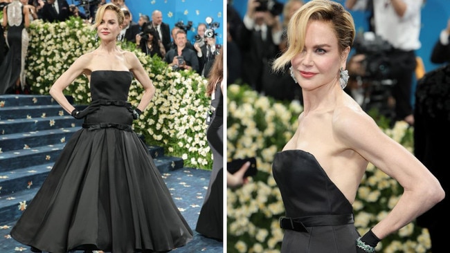 Nicole Kidman stunned in a strapless Balenciaga Couture gown. The Aussie actress mentioned that inspiration came from images of female dandies, particularly Eartha Kitt. Picture: Getty
