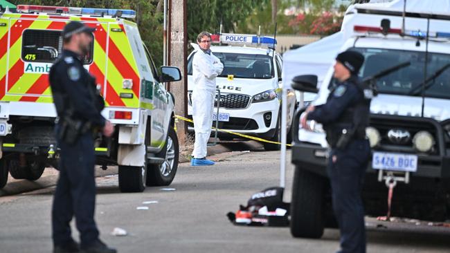 Police outside Sean Ferris’ home after the two police officers were stabbed and he was shot. Picture: NCA NewsWire / Brenton Edwards