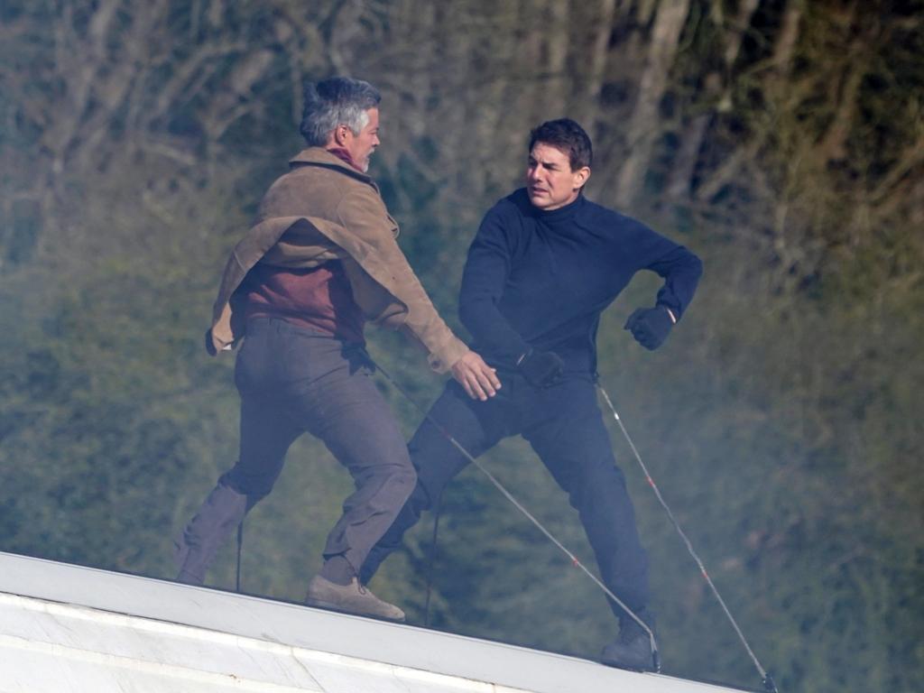 Tom Cruise fights with Esai Morales throw some punches in the Yorkshire countryside. Picture: Terry Blackburn/Backgrid