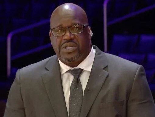 Shaquille O'Neal teared up as he delivered an emotional tribute to Kobe Bryant. Picture: Supplied