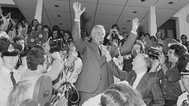 Gough Whitlam holds a news conference after his dismissal as prime minister. Picture: The National Archives